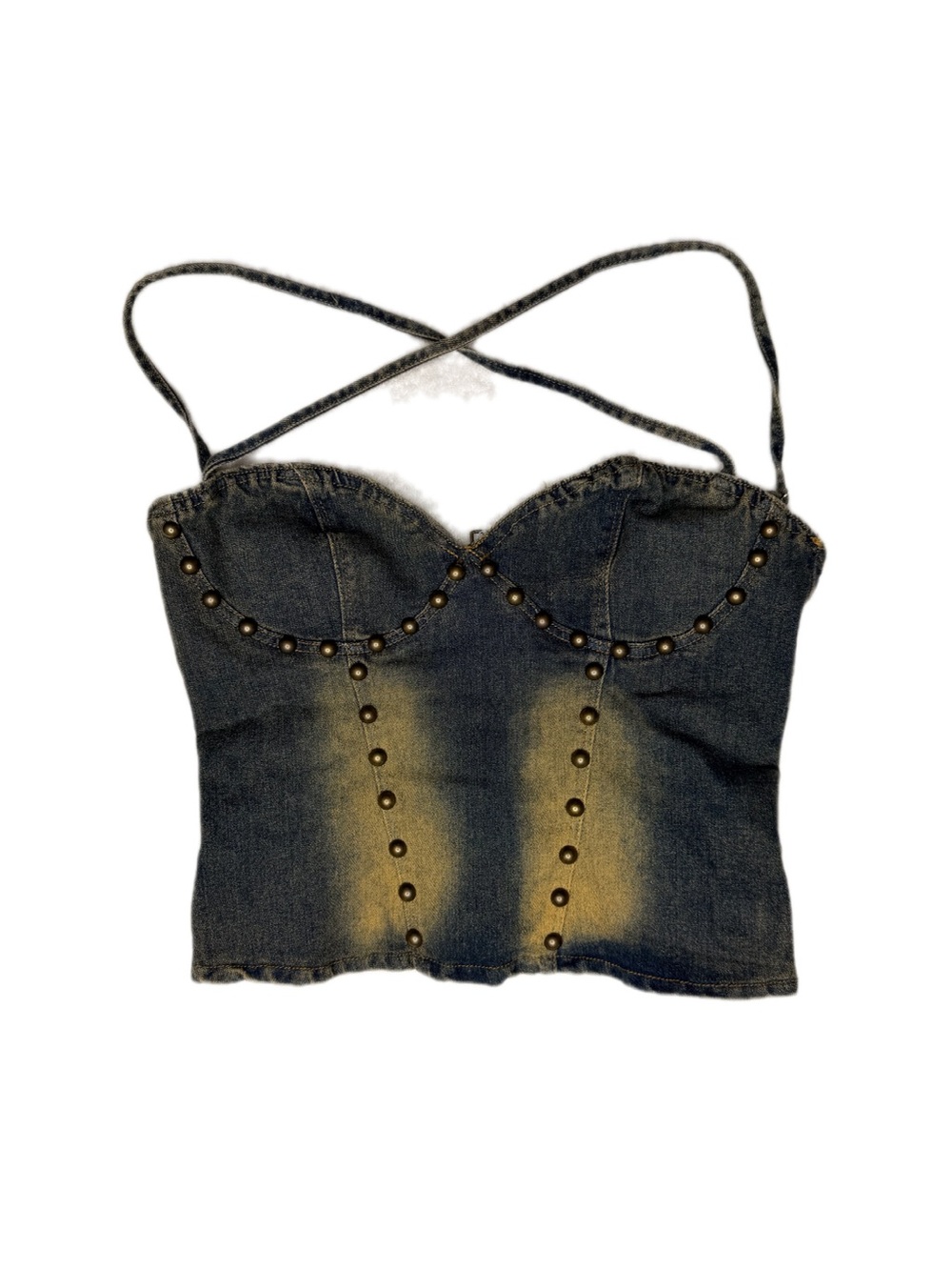 Dark Wash Denim Studded Corset Top - Size M